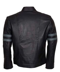 Men's Blue Stripe Cafe Racer Retro Biker Leather Jacket