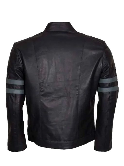Men's Blue Stripe Cafe Racer Retro Biker Leather Jacket