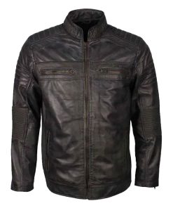 Mens-Cafe-Racer-Waxed-Biker-Leather-Jacket
