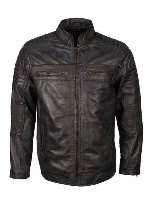 Mens-Cafe-Racer-Waxed-Biker-Leather-Jacket