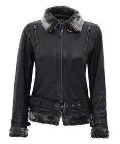 Womens Black Leather Shearling Jacket