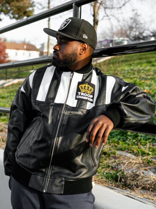 LL Cool J Troop Champion Black Leather Bomber Jacket