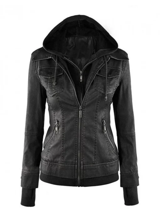 Womens-Black-Fitted-Leather-Bomber-Jacket