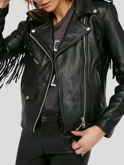 Womens-Black-Leather-Fringe-Jacket
