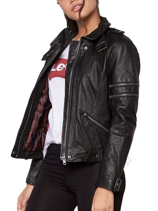 Womens-Cafe-Racer-Leather-Motorcycle-Jacket-Black