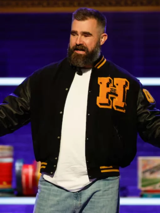 They Call It Late Night With Jason Kelce Black Letterman Jacket