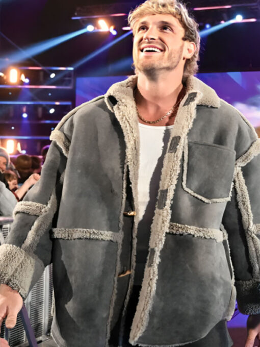 Logan Paul Monday Night RAW Grey Shearling Jacket