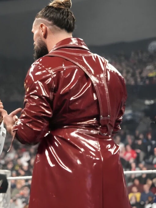 Seth Rollins Monday Night RAW Leather Trench Maroon Coat