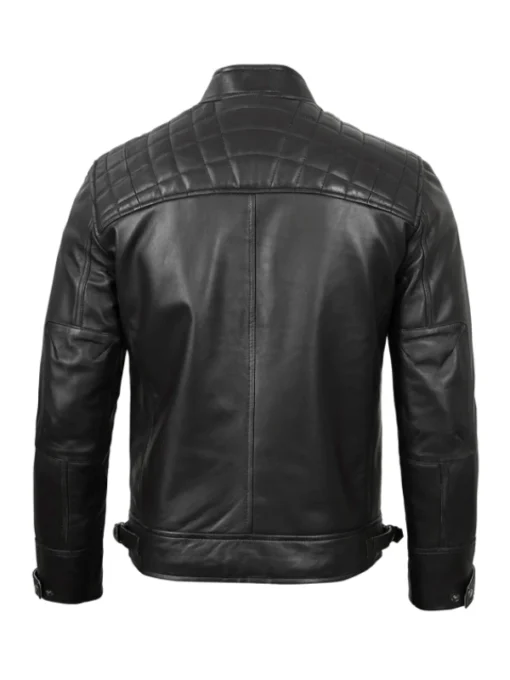 Men Black Cafe Racer Biker Leather Jacket