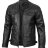 Men Black Cafe Racer Leather Jacket