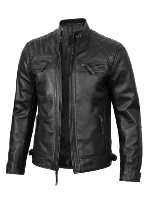 Men Black Cafe Racer Leather Jacket