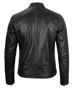 Men Black Leather Cafe Racer Jacket