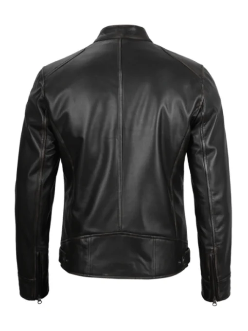 Men Black Leather Cafe Racer Jacket