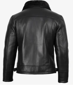 Men Black Shearling Bomber Leather Jacket