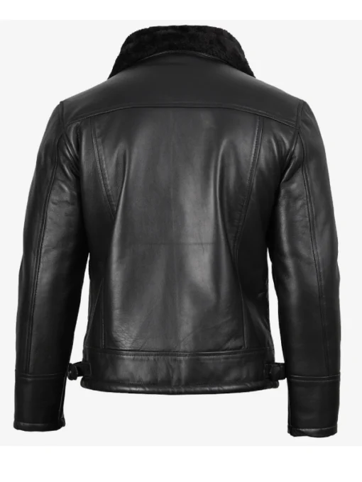 Men Black Shearling Bomber Leather Jacket