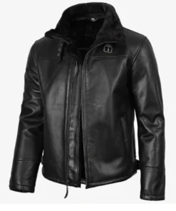 Men Bomber Black Shearling Leather Jacket