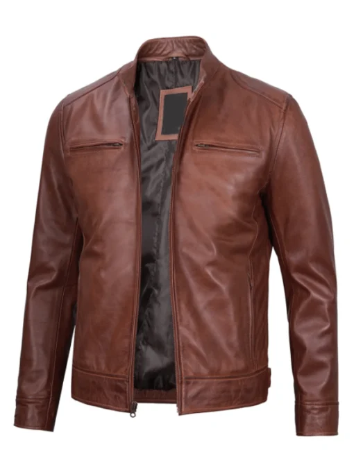 Men Brown Cafe Racer Biker Jacket