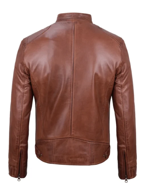 Men Brown Cafe Racer Biker Leather Jacket