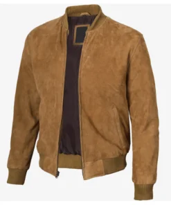 Men Brown Suede Bomber Jacket