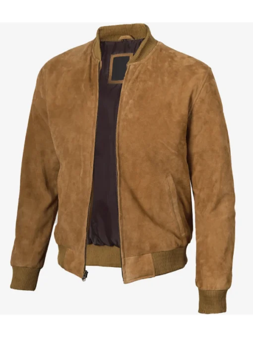 Men Brown Suede Bomber Jacket