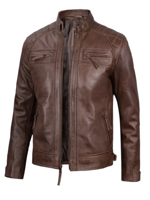 Men Chocolate Brown Biker Leather Jacket