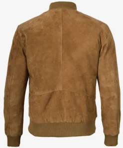 Men Light Brown Suede Bomber Jacket