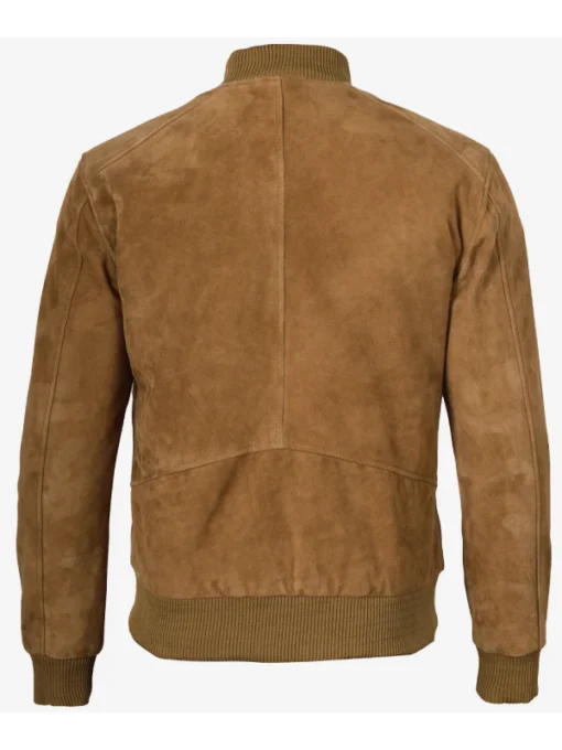 Men Light Brown Suede Bomber Jacket