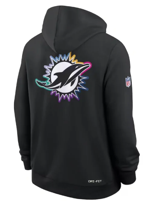 Miami Dolphins Black 2025 Crucial Catch Sideline Dri-FIT Hoodie