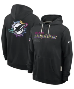 Miami Dolphins Black 2025 Crucial Catch Sideline Standard Issue Dri-FIT Hoodie