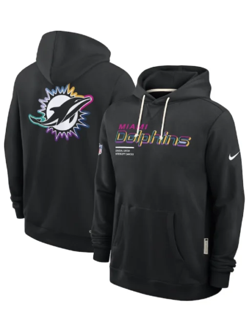 Miami Dolphins Black 2025 Crucial Catch Sideline Standard Issue Dri-FIT Hoodie
