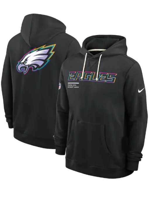 Philadelphia Eagles Black 2025 Crucial Catch Sideline Standard Issue Dri-FIT Hoodie