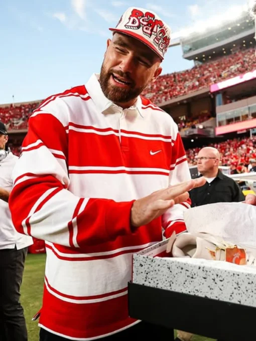 Travis Kelce Red Striped Rugby Shirt