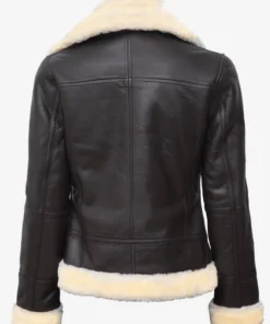 Women Dark Brown Shearling Leather Bomber Jacket