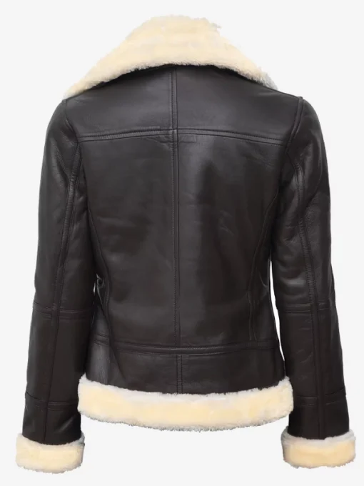 Women Dark Brown Shearling Leather Bomber Jacket