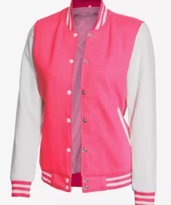 Women Pink And White Bomber Jacket