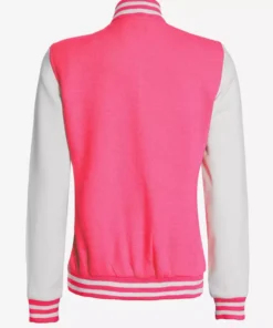 Women Pink And White Varsity Bomber Jacket