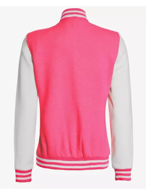 Women Pink And White Varsity Bomber Jacket