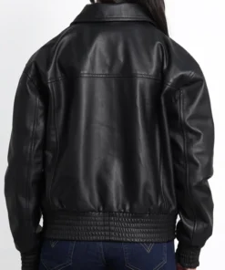 Womens Oversized Black Bomber Leather Jacket