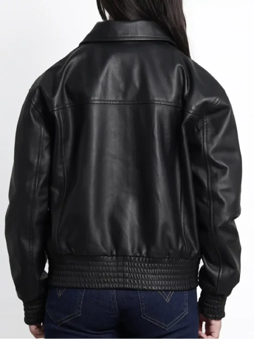 Womens Oversized Black Bomber Leather Jacket