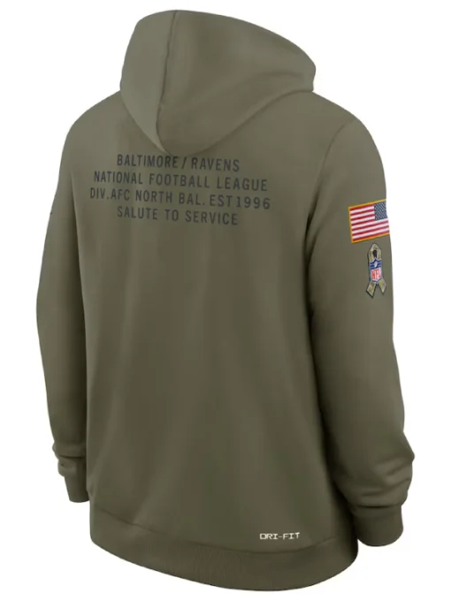 Baltimore Ravens Olive 2025 Salute To Service Sideline Standard Issue Dri-FIT Hoodie