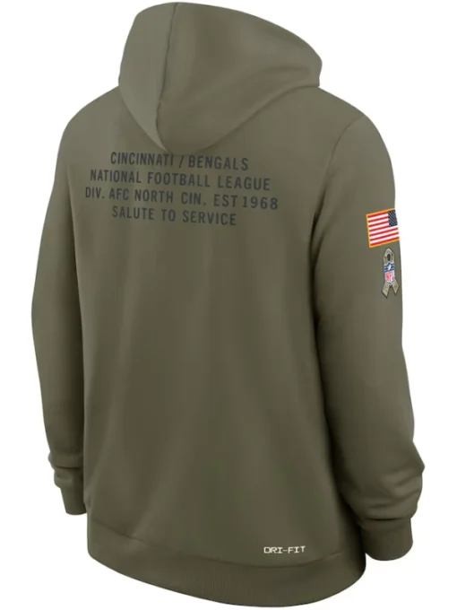 Cincinnati Bengals Olive 2025 Salute To Service Sideline Standard Issue Dri-FIT Hoodie