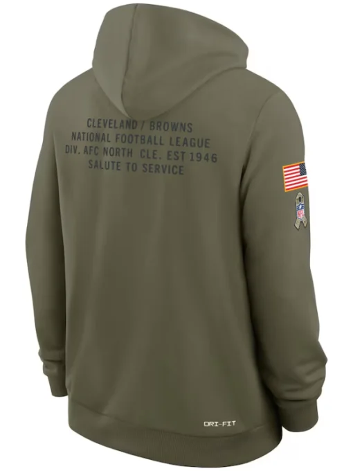 Cleveland Browns Olive 2025 Salute To Service Sideline Standard Issue Dri-FIT Hoodie