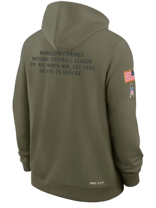 Minnesota Vikings Olive 2025 Salute To Service Sideline Standard Issue Dri-FIT Hoodie