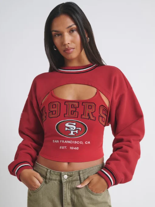 Women San Francisco 49ers Off Season Scarlet Fleece Shrug Cami