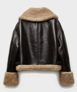 Black Bomber Aviator Shearling Jacket for Womens