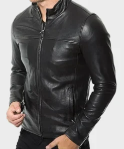 Café Racer Mens Black Plain Leather Jacket
