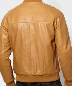 Casual Men’s Tan Brown Leather Bomber Jacket
