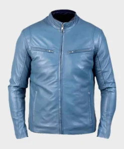 Iconic Blue Leather Biker Jacket For Men’s