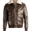 Men Brown Pilot Shearling Bomber Leather Jacket