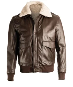 Men Brown Pilot Shearling Bomber Leather Jacket